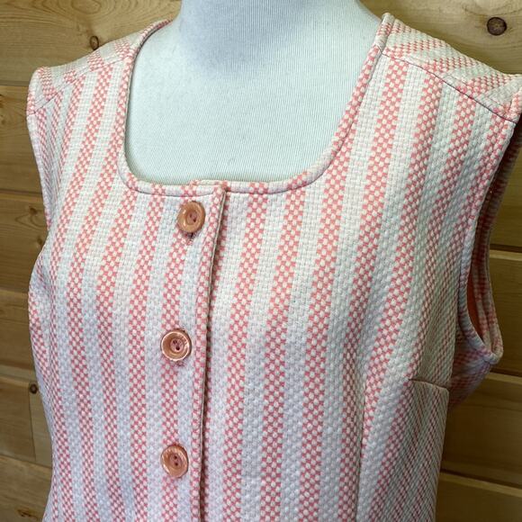 Jantzen Vintage Pink Striped Button Up Knit Golf Vest 70's Size 16 - Picture 2 of 9